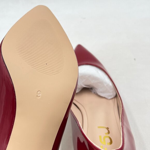 FSJ Dark Red Bridal Pointed Toe Chunky Block Low Heel Crystal Pumps Slip on Shoe - Picture 6 of 8